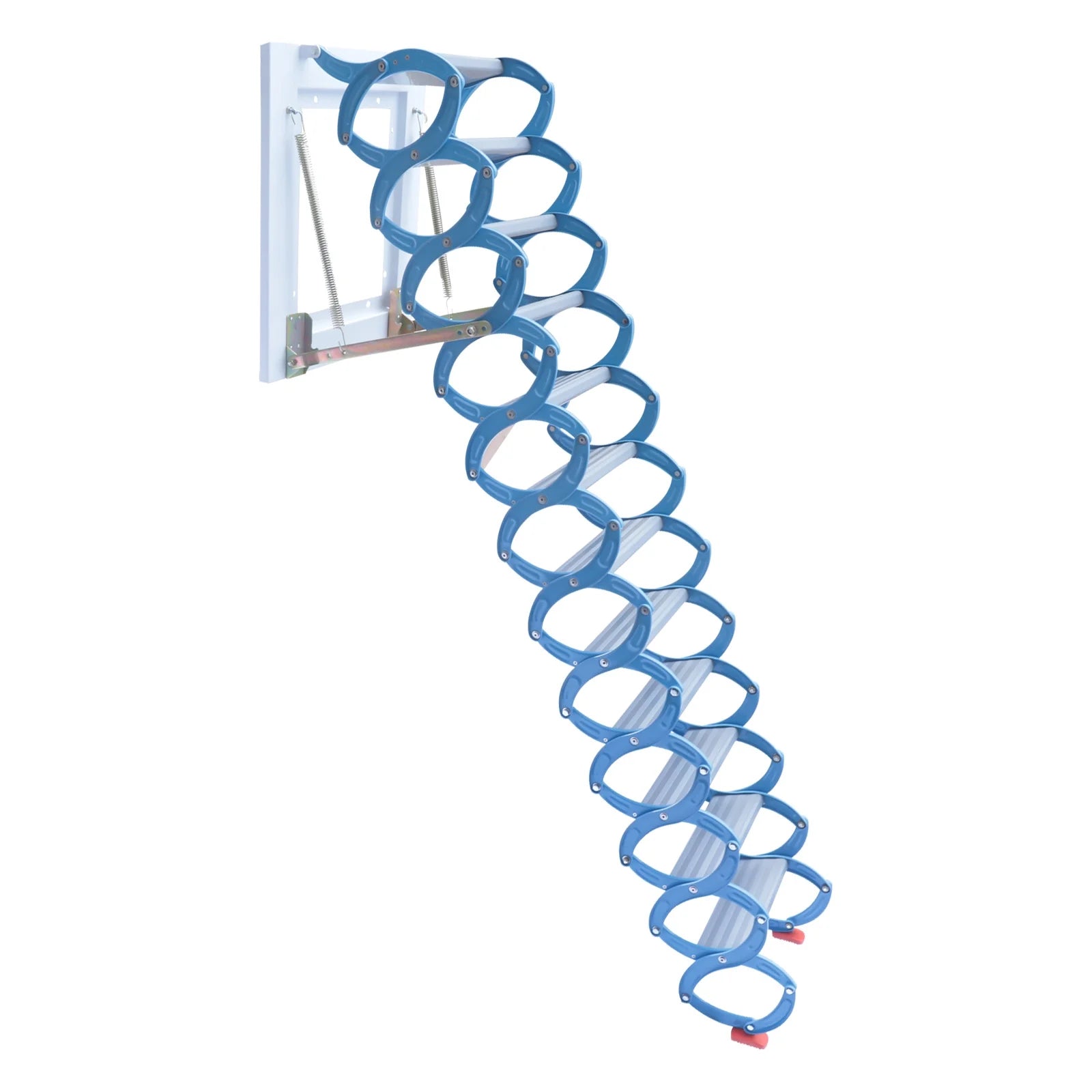 Telescopic Pulldown Attic Ladder with Armrests, 12-Steps Wall-Mounted Retractable Folding Stairs V48436