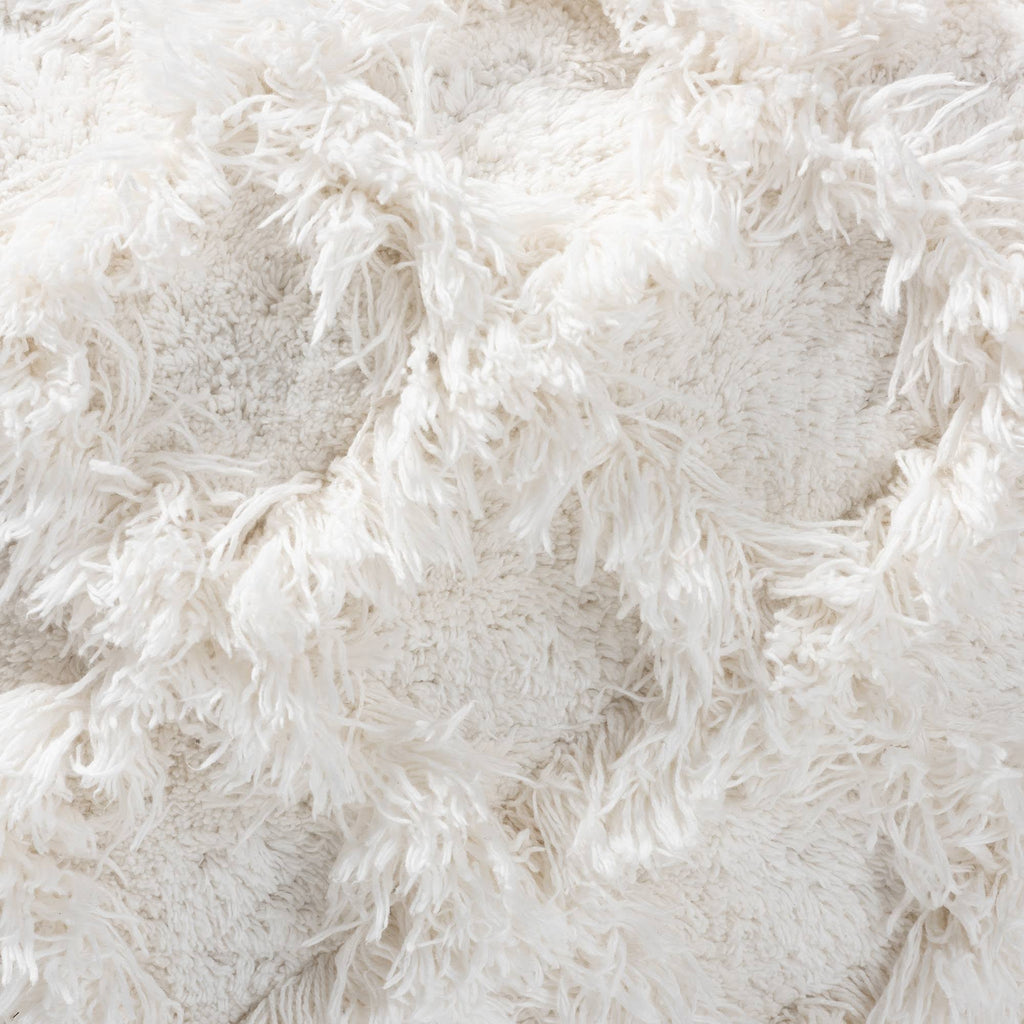 Ivory Handwoven Cotton Fringe Pouf Ottoman S5558
