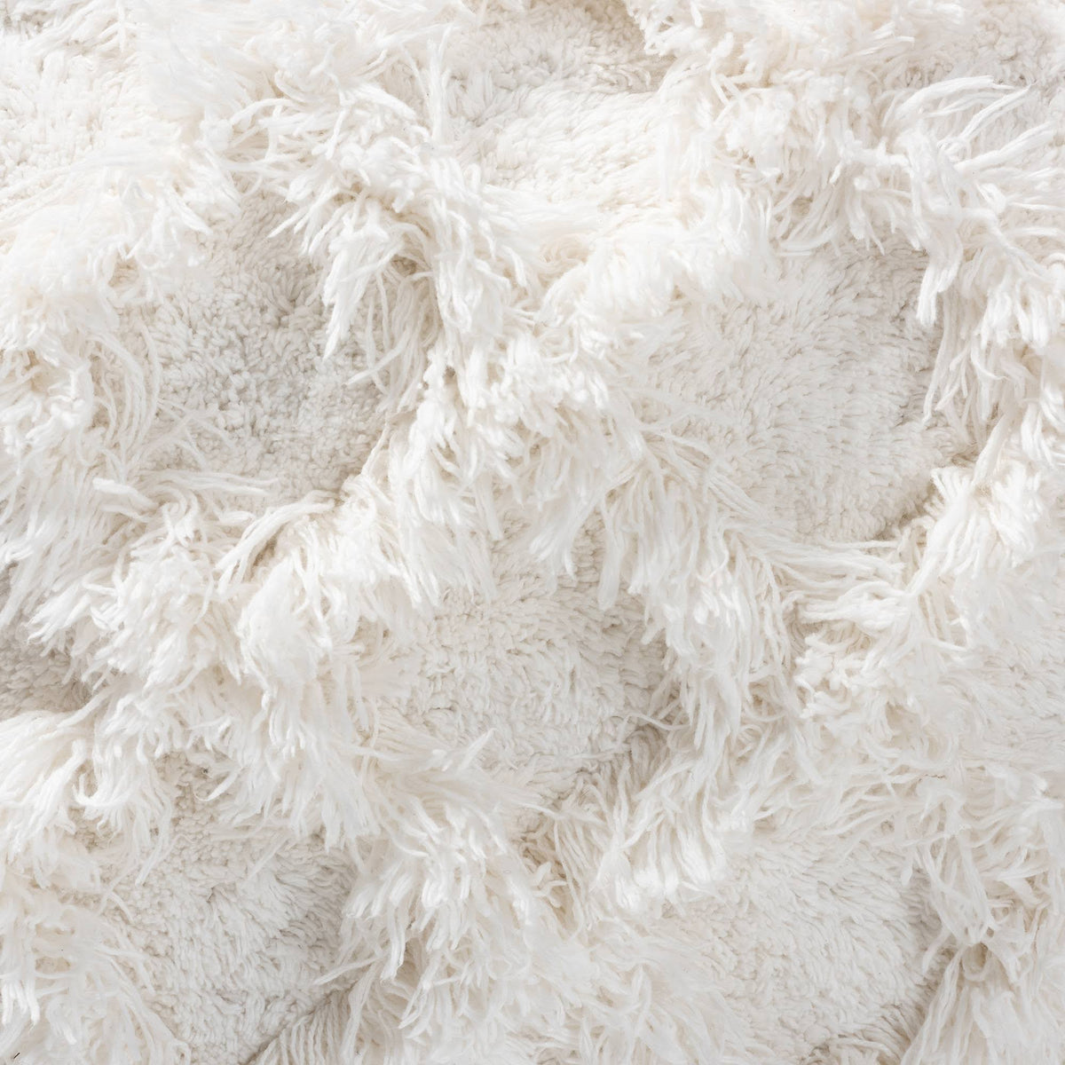 Ivory Handwoven Cotton Fringe Pouf Ottoman S5558