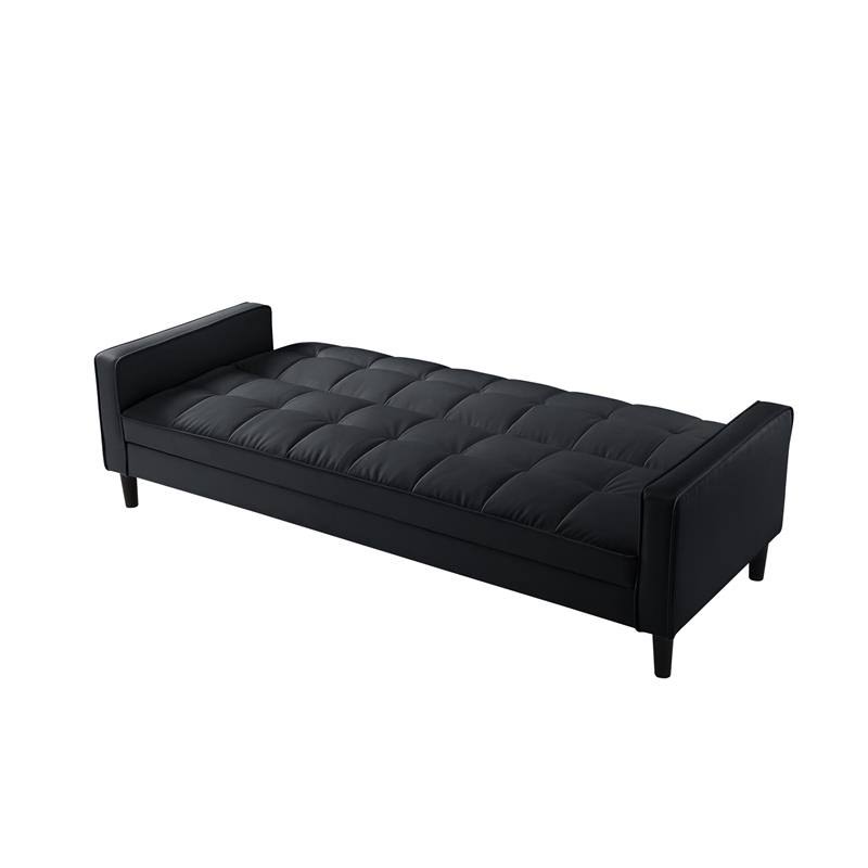 Black Faux Leather Convertible Sleeper Sofa V55012
