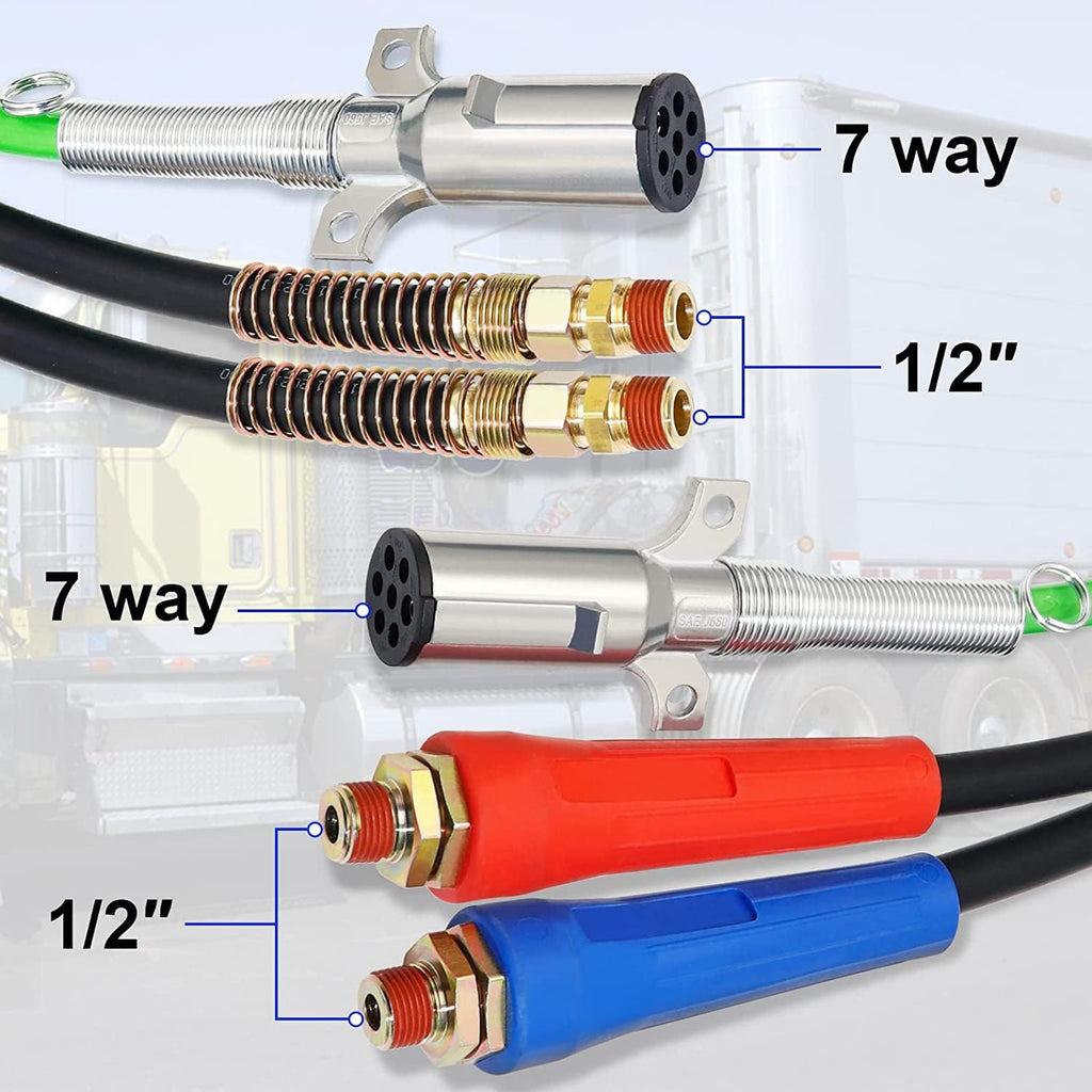 3-in-1 Air Line Hose and ABS 7 Way Electrical Assemblies for Truck (12 foot) K2636