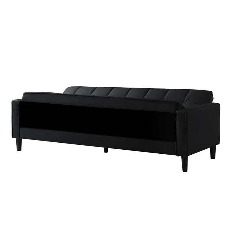 Black Faux Leather Convertible Sleeper Sofa V55012