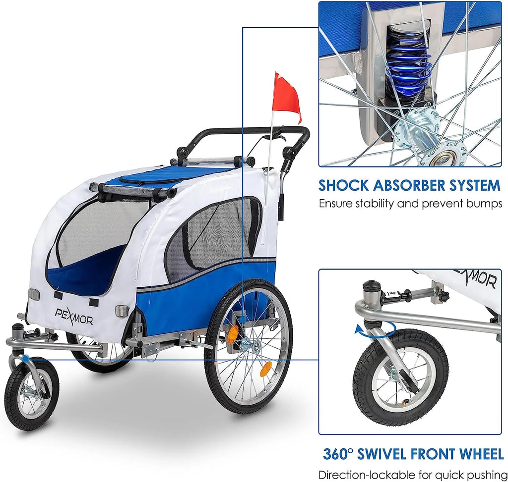2-in-1 Dog Bike Trailer Pet Stroller with Universal Hitch V6675