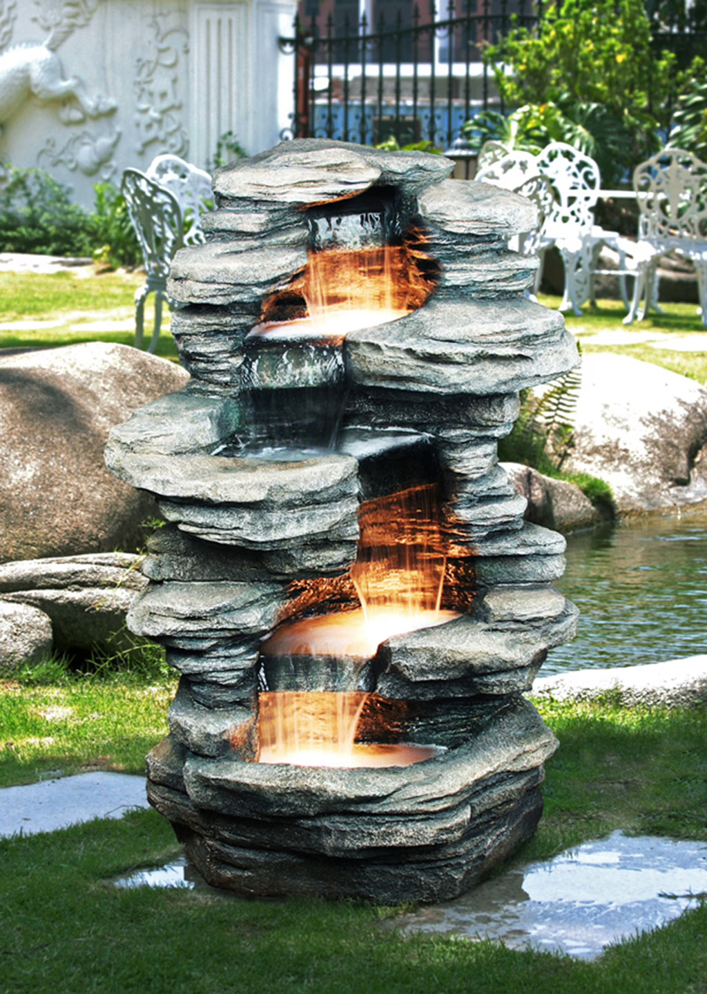 Four Level Indoor/Outdoor Rock Fountain With Halogen Light Q1556