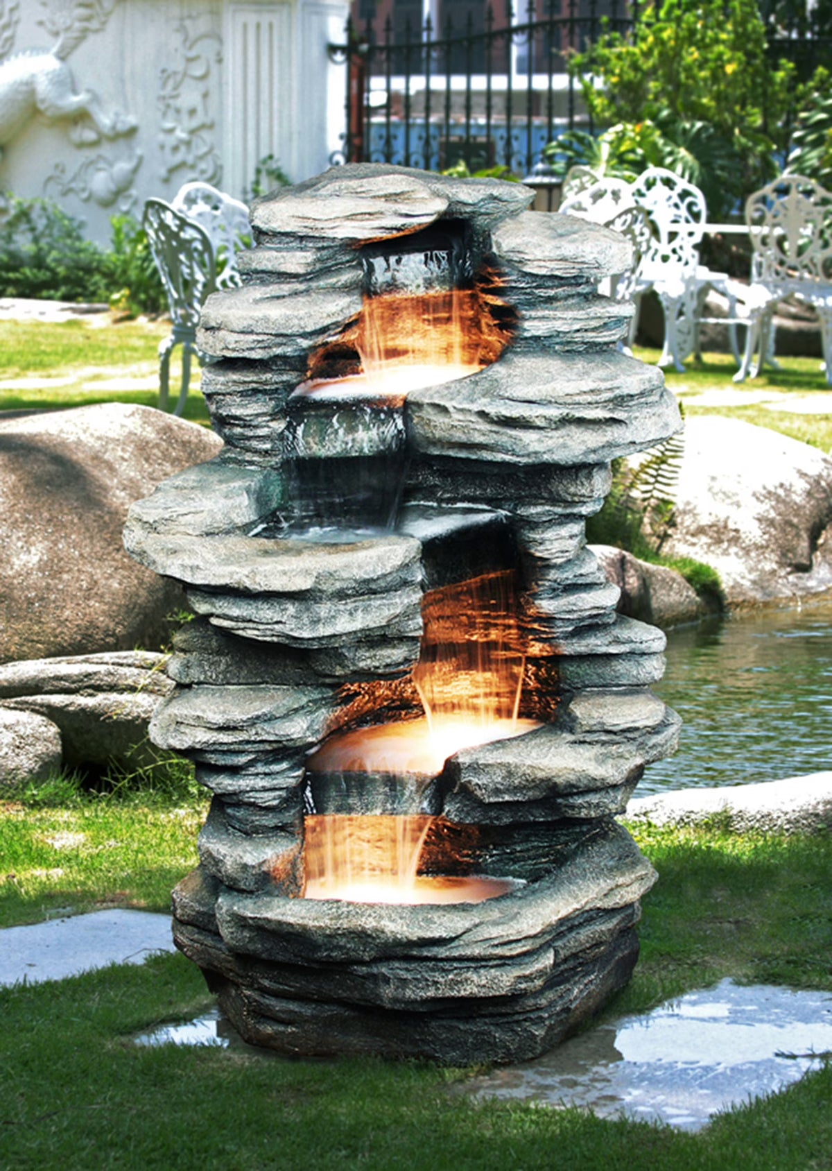 Four Level Indoor/Outdoor Rock Fountain With Halogen Light Q1556