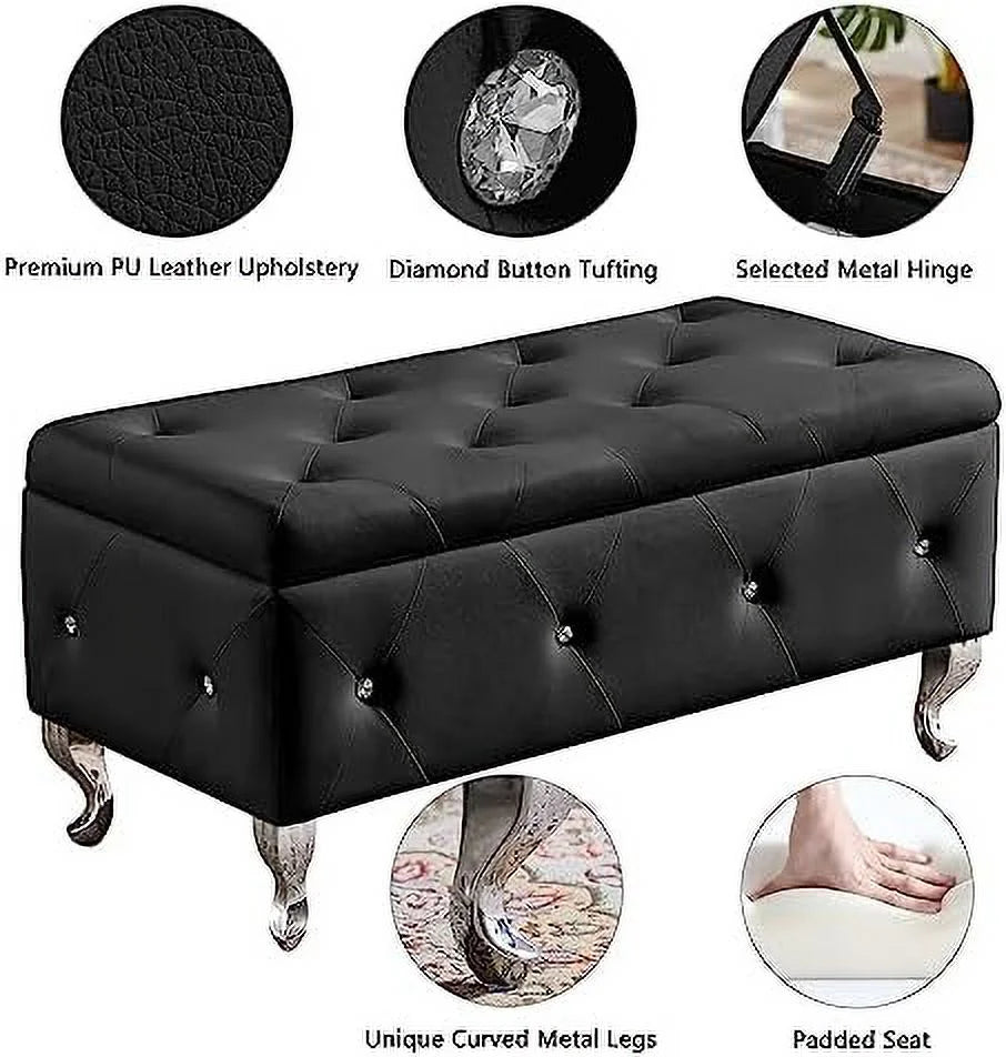 Grey Velvet Ottoman Bench with Metal Legs H997397