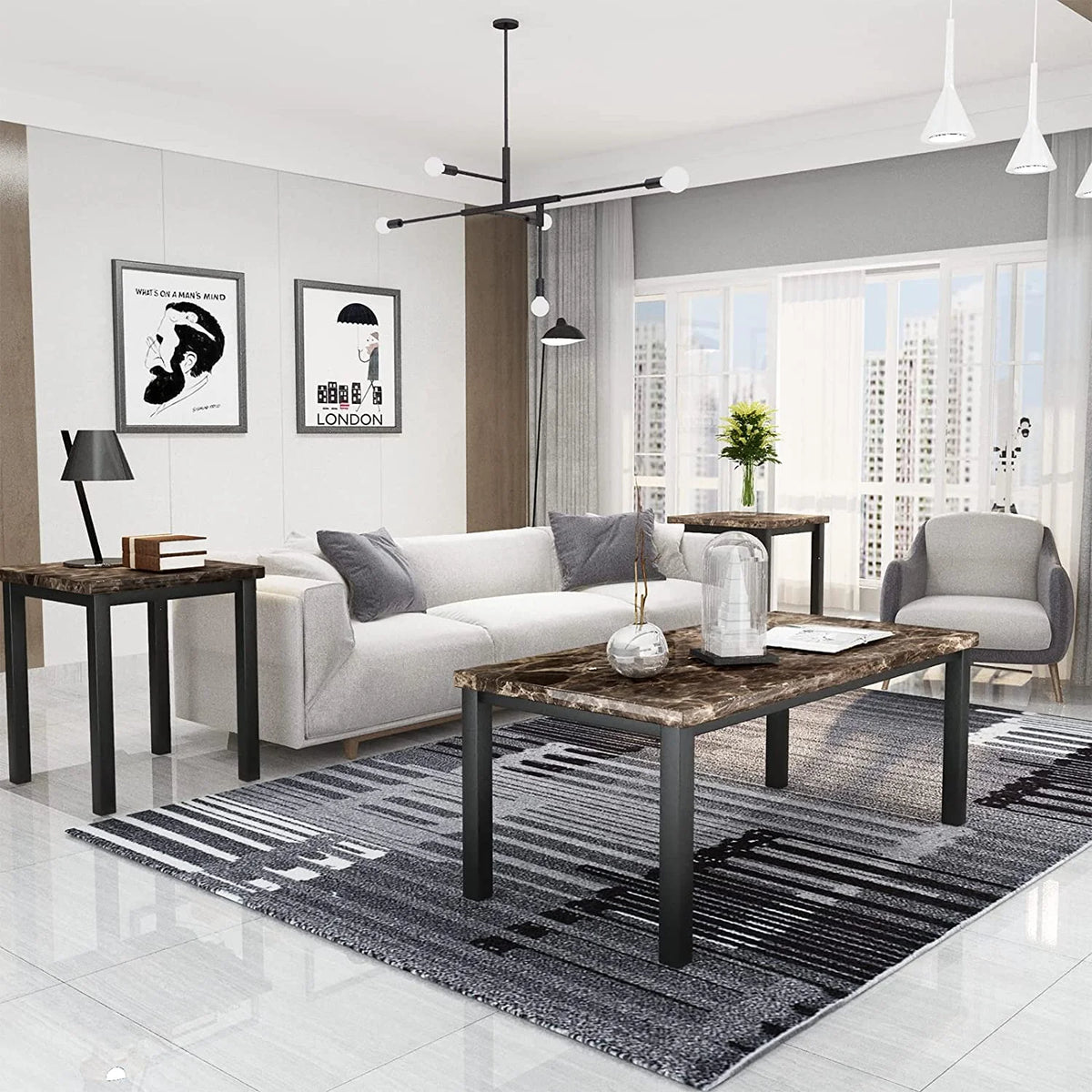 3 Piece Coffee Table Set with 2 End Tables E81566