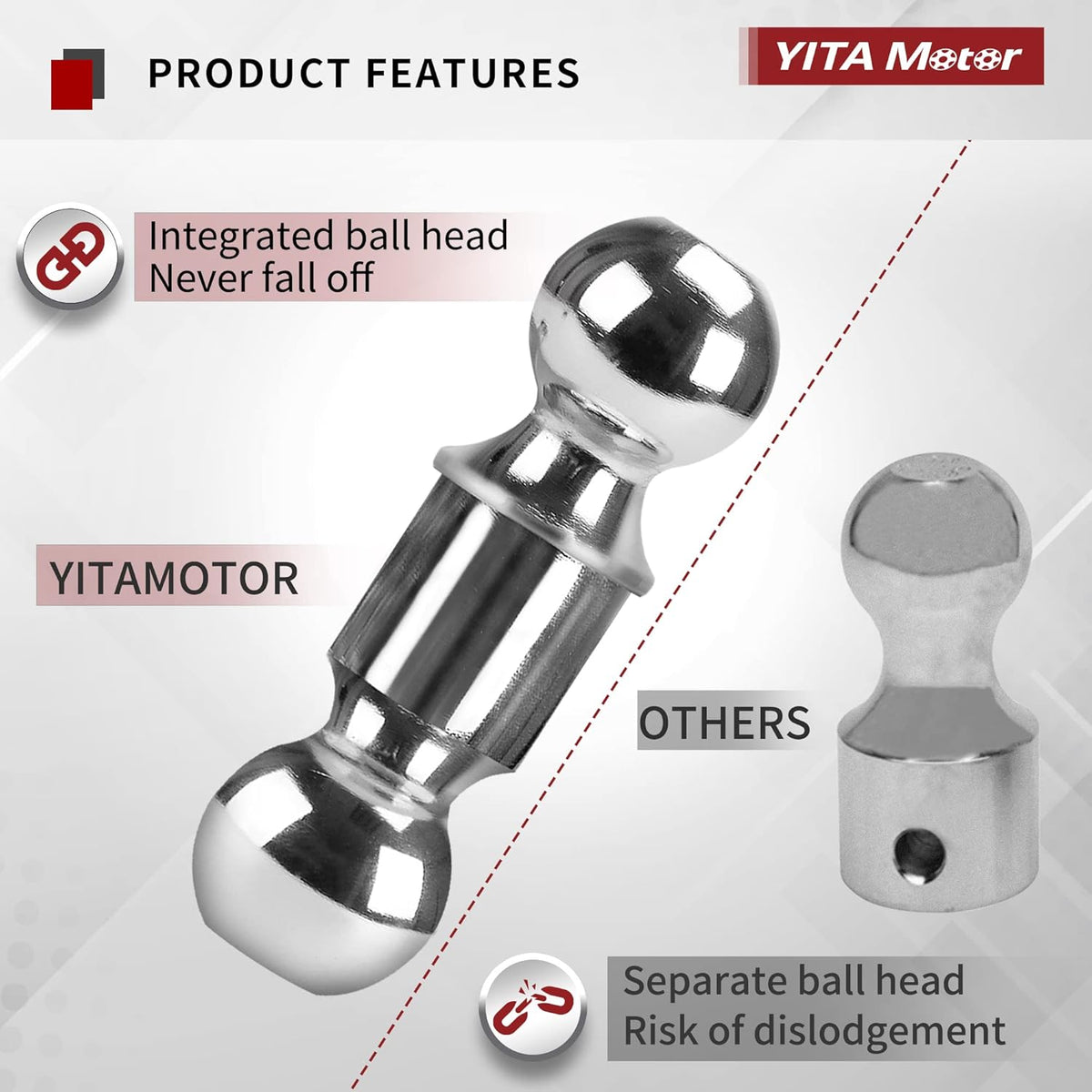 Adjustable Trailer Hitch Ball Mount, 2-Inch Receiver, 6-Inch Drop, Forged Aluminum Shank, 2-Inch and 2-5/16-Inch Combo Stainless Steel Tow Balls, Black A900303
