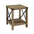 Rustic Oak Metal Side Table Y28412