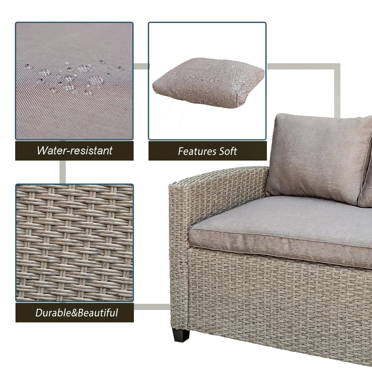 PE Rattan Wicker Sectional Sofa Set with Table W54887