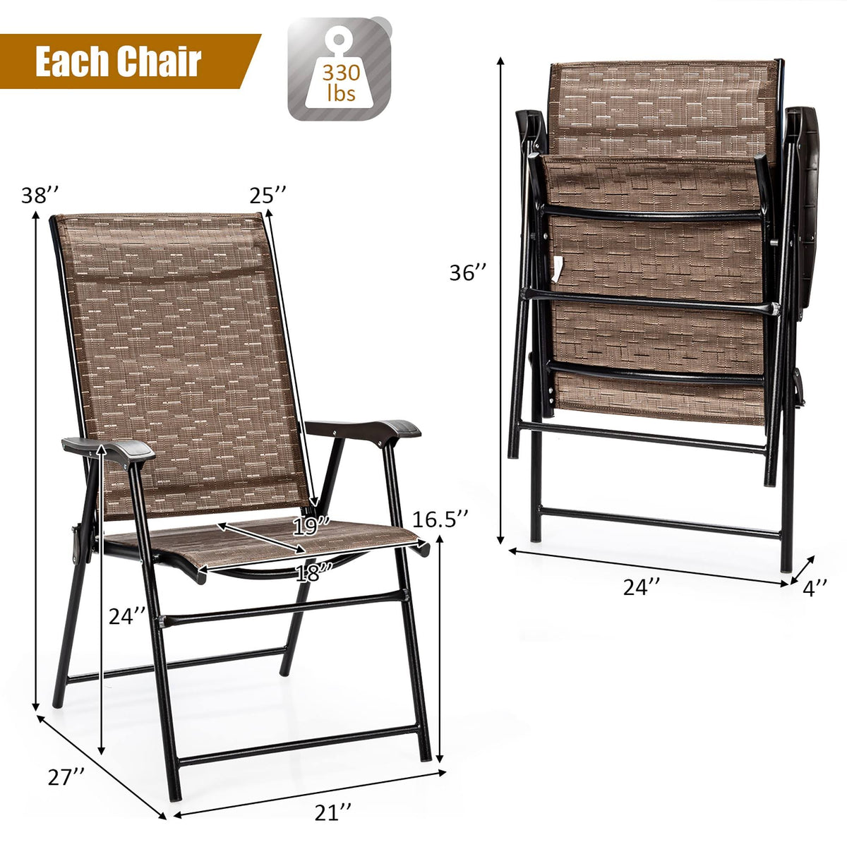 4 Piece Brown Outdoor Folding Chair with Armrest P4434