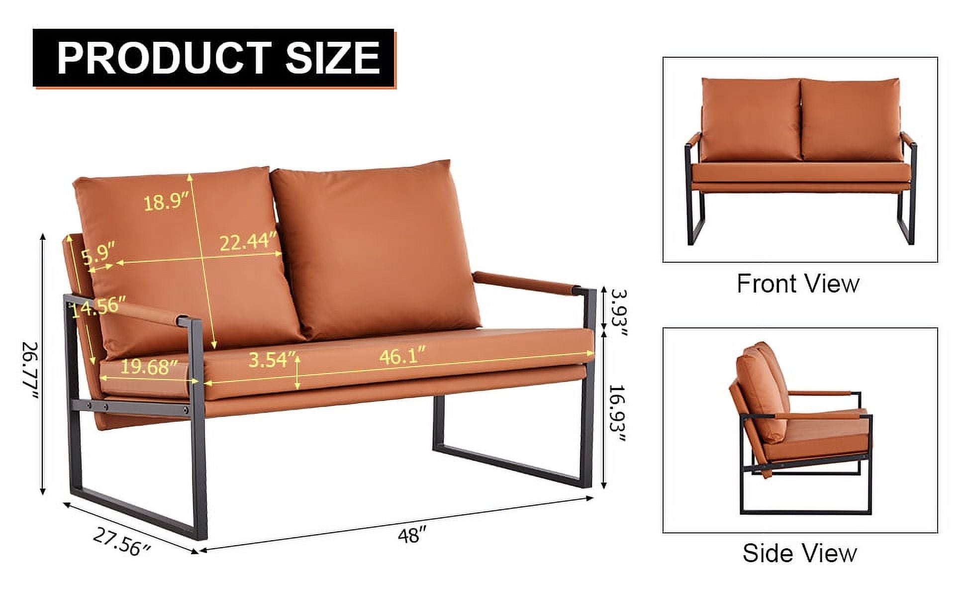Brown PU Leather Two-Seater Sofa Chair with 2 Pillows D76740