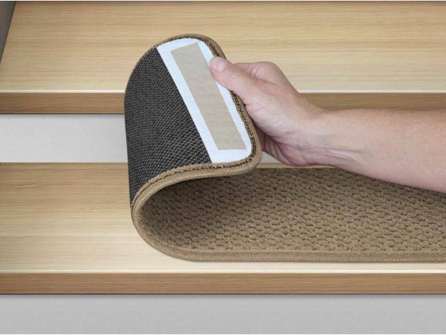 Set of 15 Adhesive Carpet Stair Treads - Camel Tan - 8 in. x 30 in. O7521