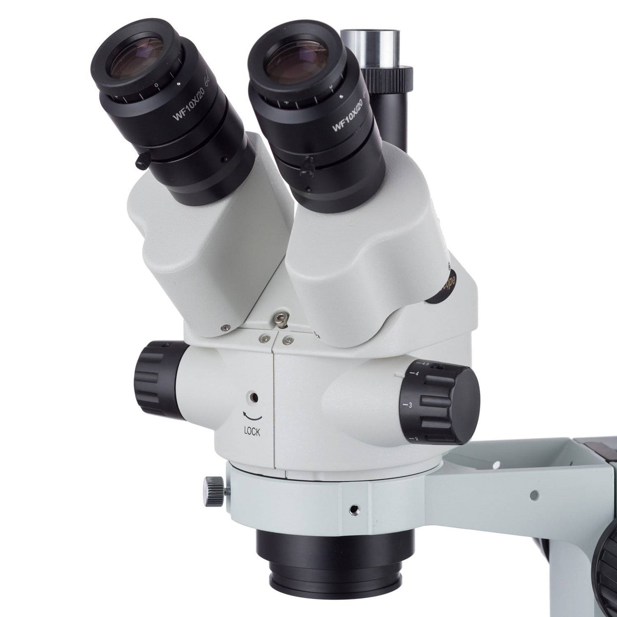 7X-45X Simul-Focal Stereo Zoom Microscope on Dual Arm Boom Stand J75201