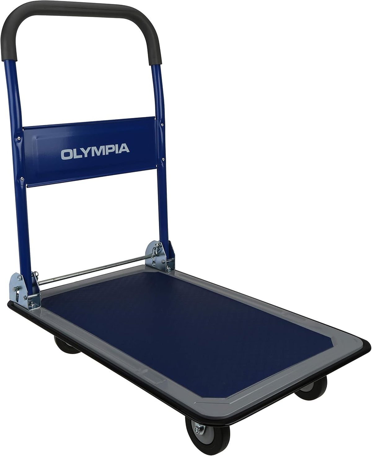 Folding & Rolling Flatbed Cart, Olive Green with Blue Bumper, 600 Lb. Load Capacity Z570386