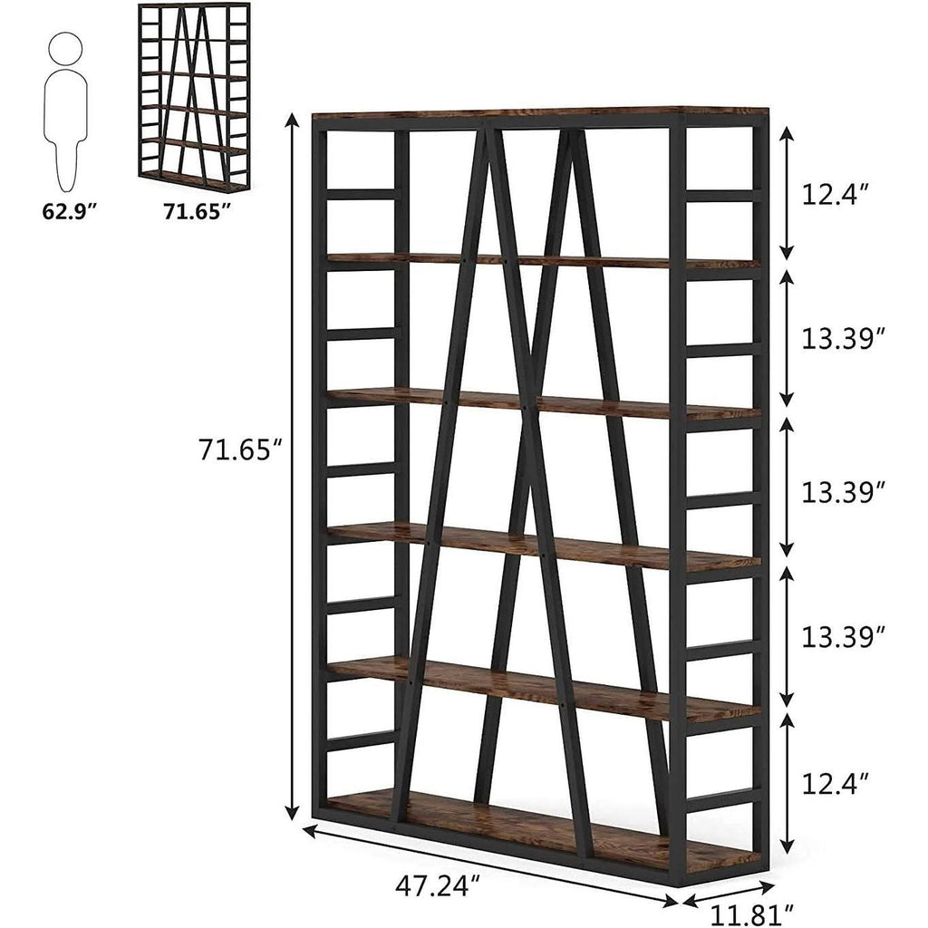 Rustic Brown 6 Tier Industrial Bookshelf R17991