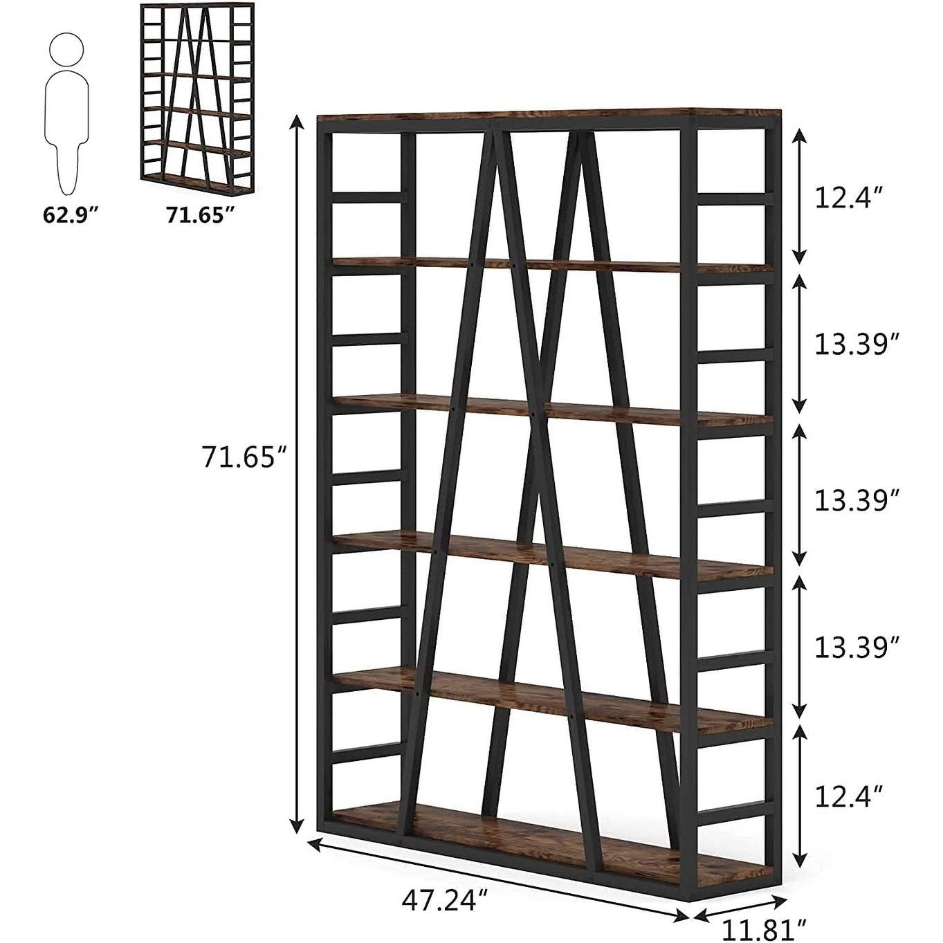 Rustic Brown 6 Tier Industrial Bookshelf R17991