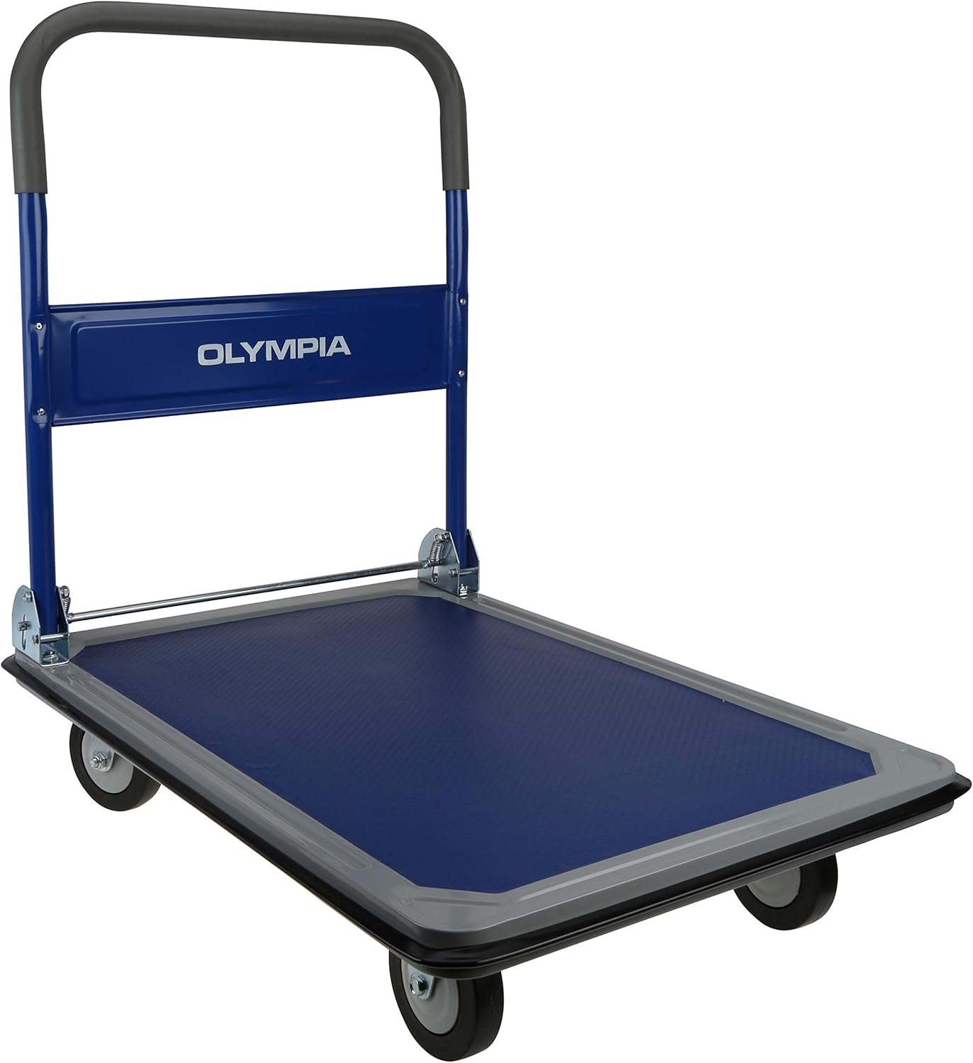 Folding & Rolling Flatbed Cart, Olive Green with Blue Bumper, 600 Lb. Load Capacity Z570386