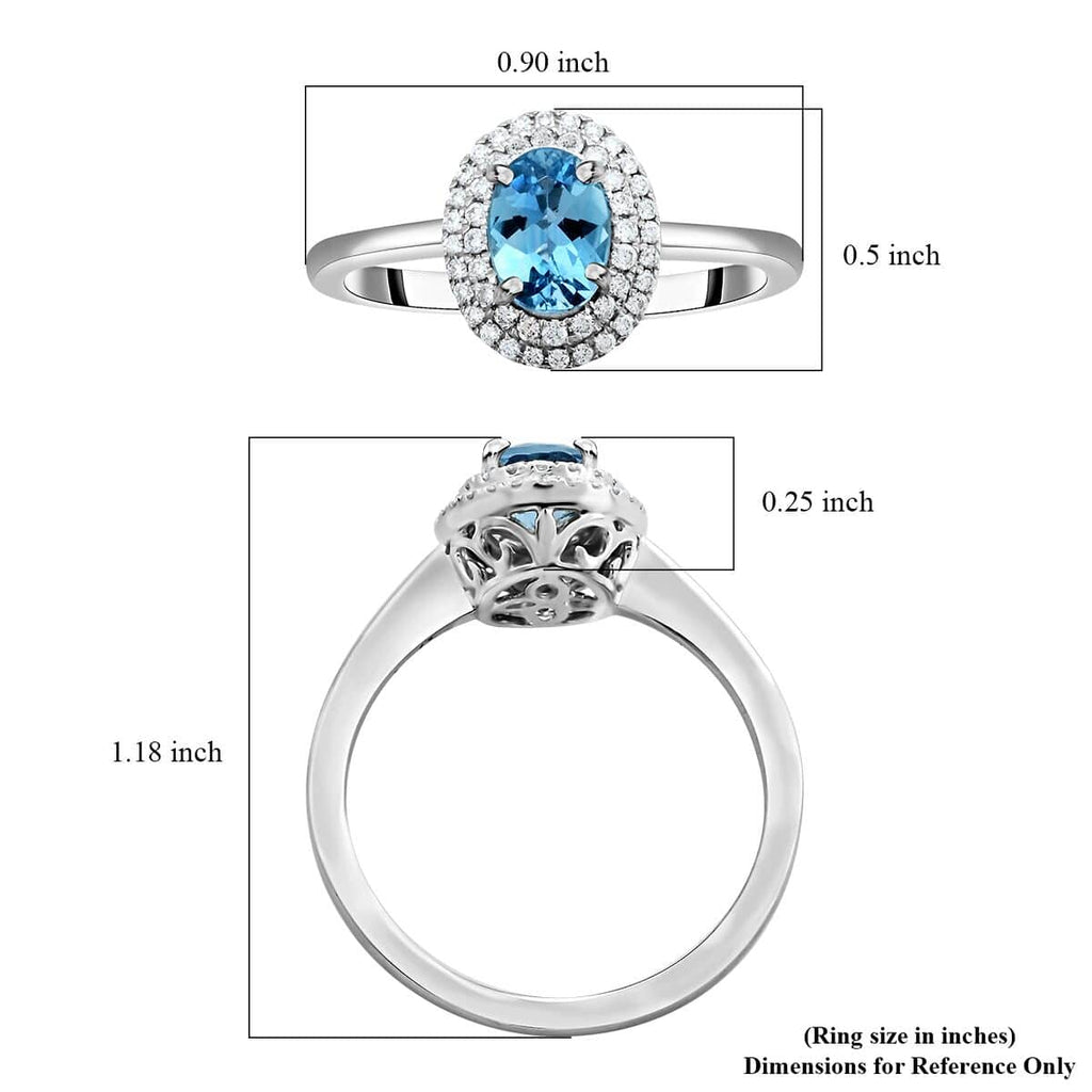 Blue Aquamarine White Diamond Oval 950 Platinum Halo Ring Size 10 Ct 0.86 E-F Color VS Clarity E879