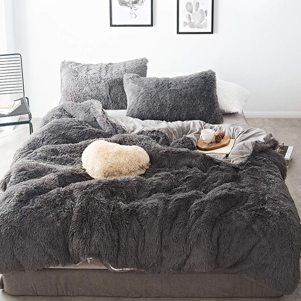 5 PCS Shaggy Duvet Cover Bedding Set (Orange, King/California King) K641