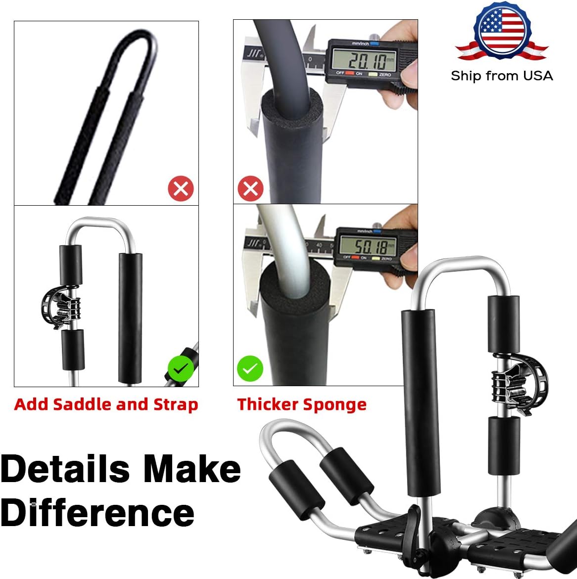 Aluminum Folding Kayak Rack for 2 Kayaks, J-Style 4 in 1 Kayak Carrier with Paddle Holder, 2 Piece Y65285