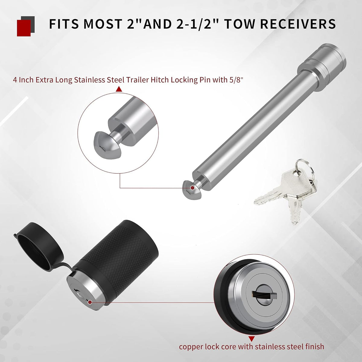 Adjustable Trailer Hitch Ball Mount, 2-Inch Receiver, 6-Inch Drop, Forged Aluminum Shank, 2-Inch and 2-5/16-Inch Combo Stainless Steel Tow Balls, Black A900303