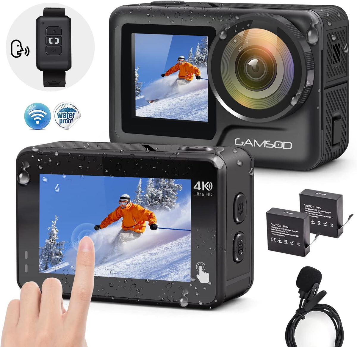 4K 60FPS Action Camera with Stabilization, 20MP WiFi Dual Screen Voice Remote Control 2 Batteries M4949