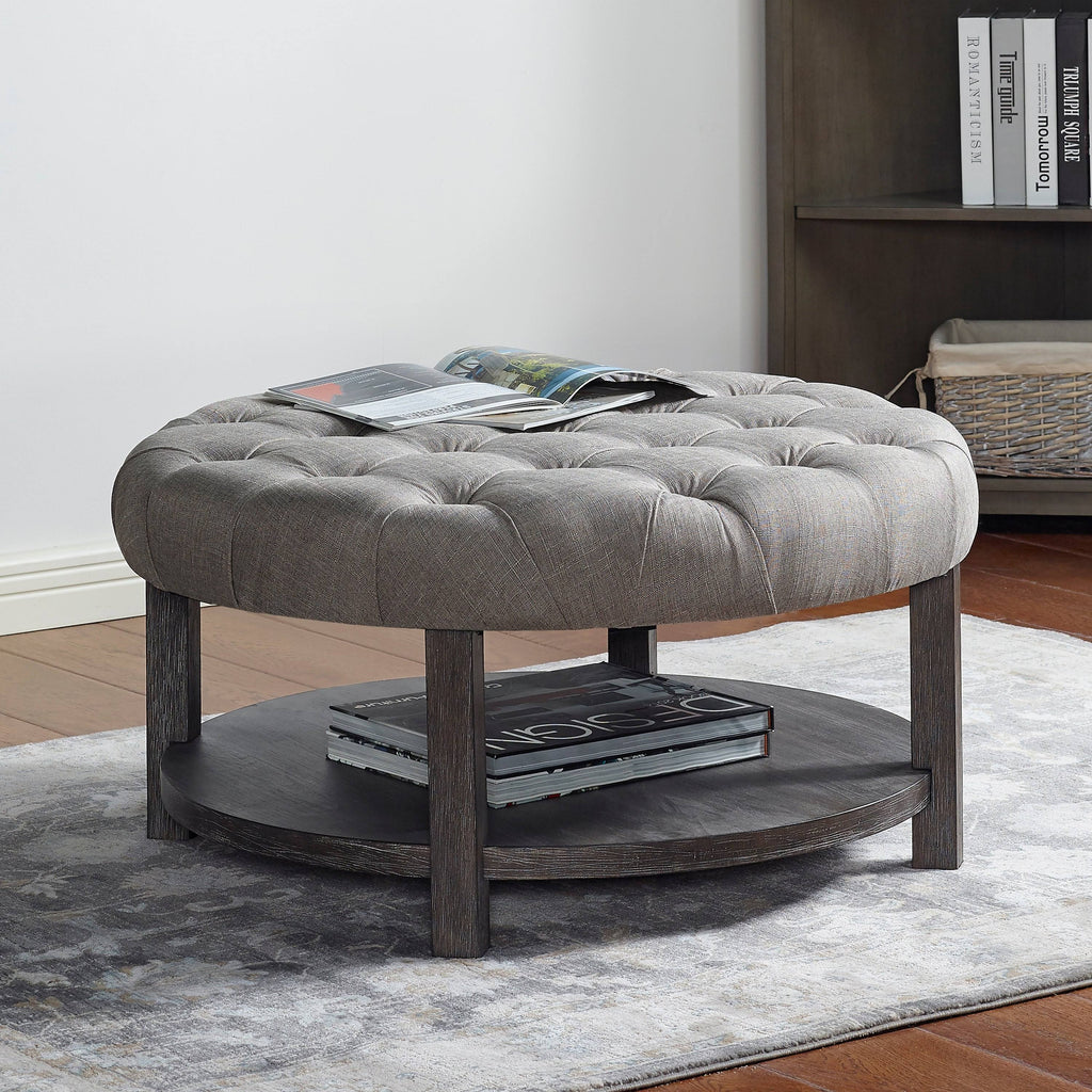 Gray Round Tufted Ottoman L249534