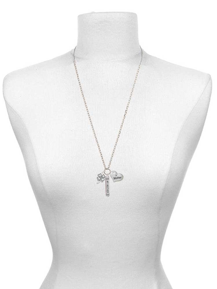 Silvertone Four Leaf Clover Bar Necklace G98847