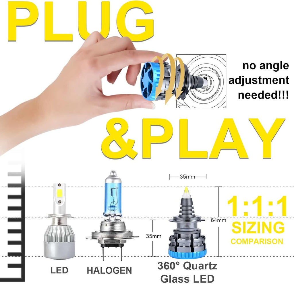 H7 LED Headlight Bulbs, 6000K Cool White, 20000LM, Pack of 2 X3565