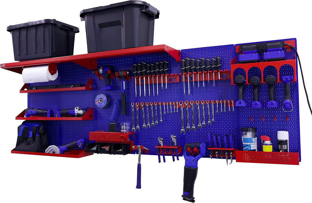 96" x 32" Metal Pegboard Wall Storage System Blue/Black D7811
