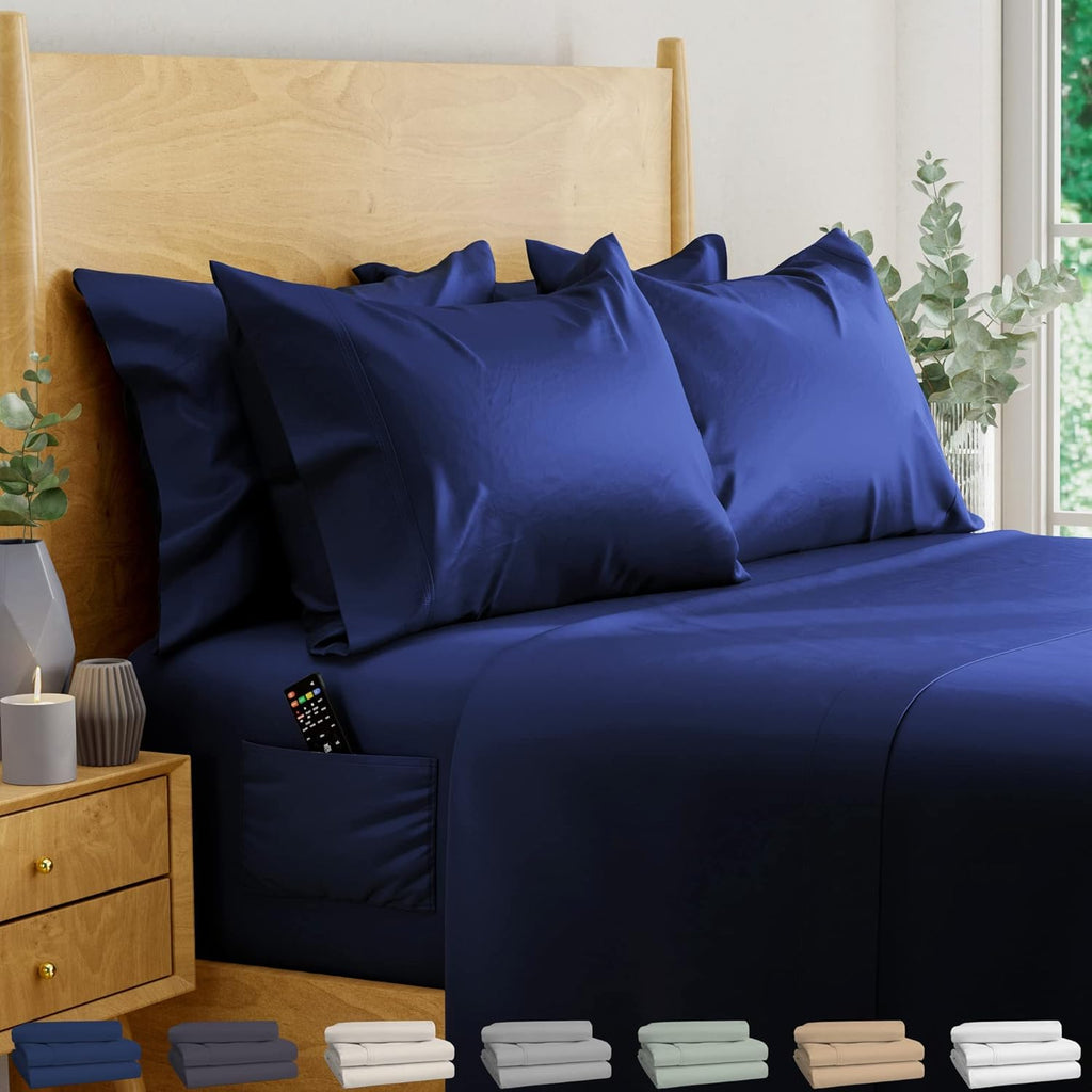 Ivory 6 pcs Queen Eucalyptus Lyocell Sheet Set with 2 Side Pockets B222