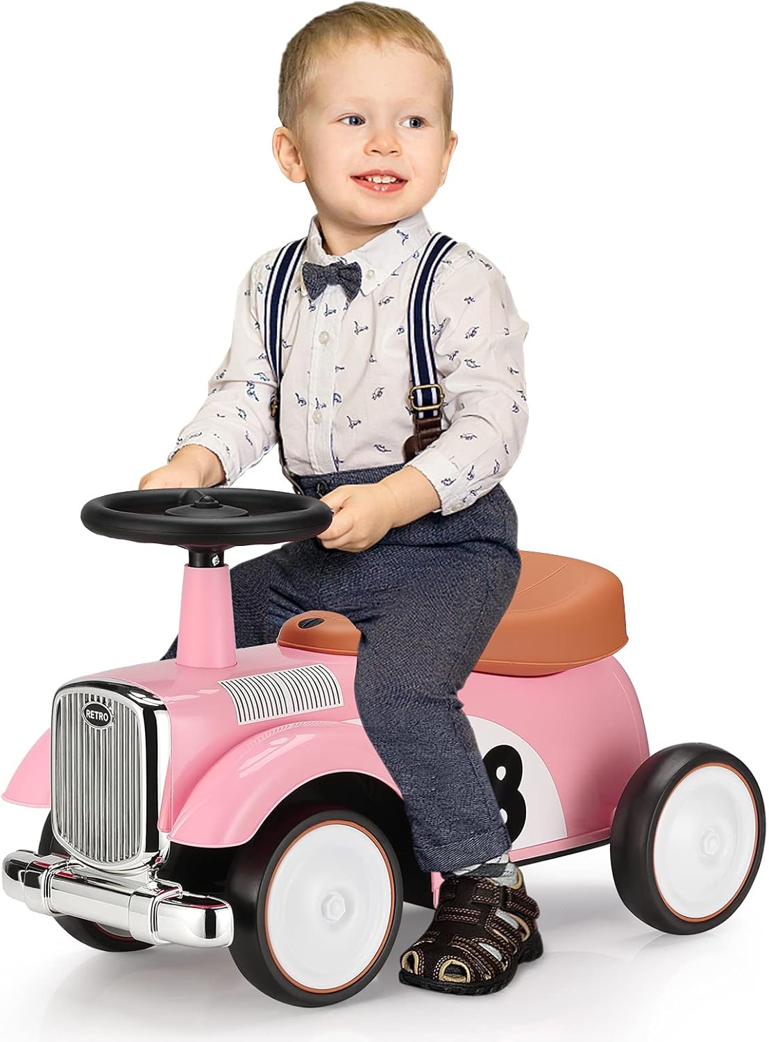 Pink Toddler Ride on Car with Limited Steering Wheels and Secret Storage R946