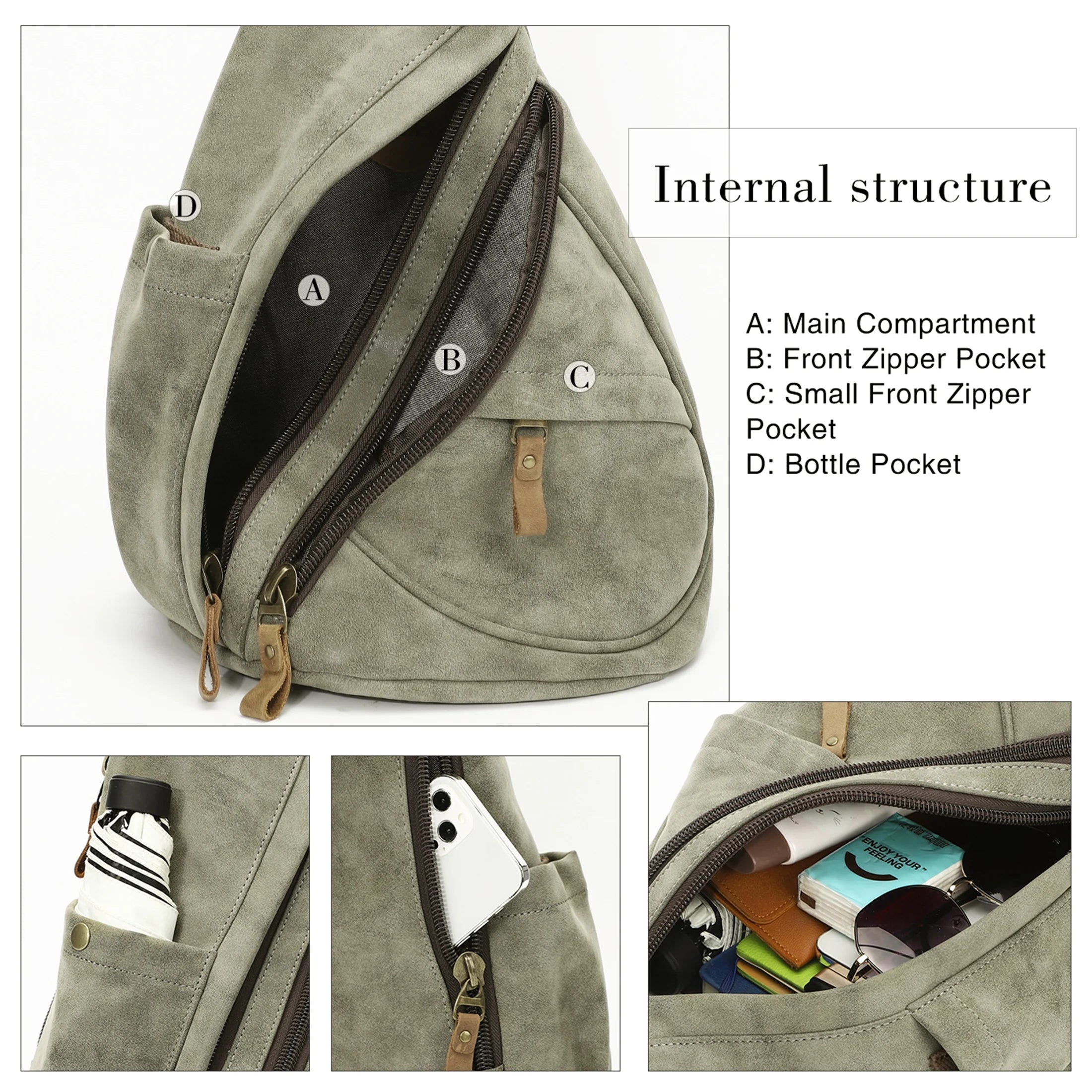 Olive Green PU Leather Sling Bag U677372