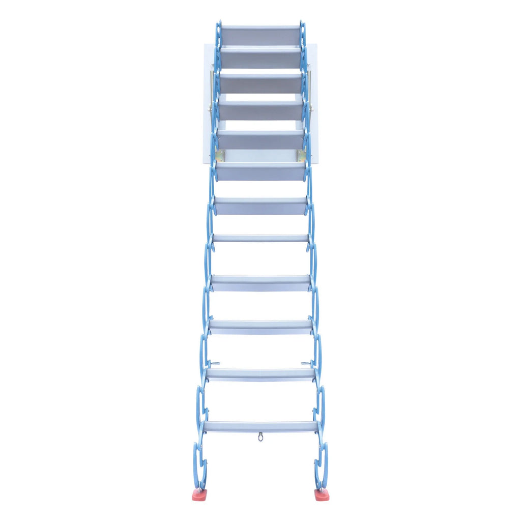 Telescopic Pulldown Attic Ladder with Armrests, 12-Steps Wall-Mounted Retractable Folding Stairs V48436