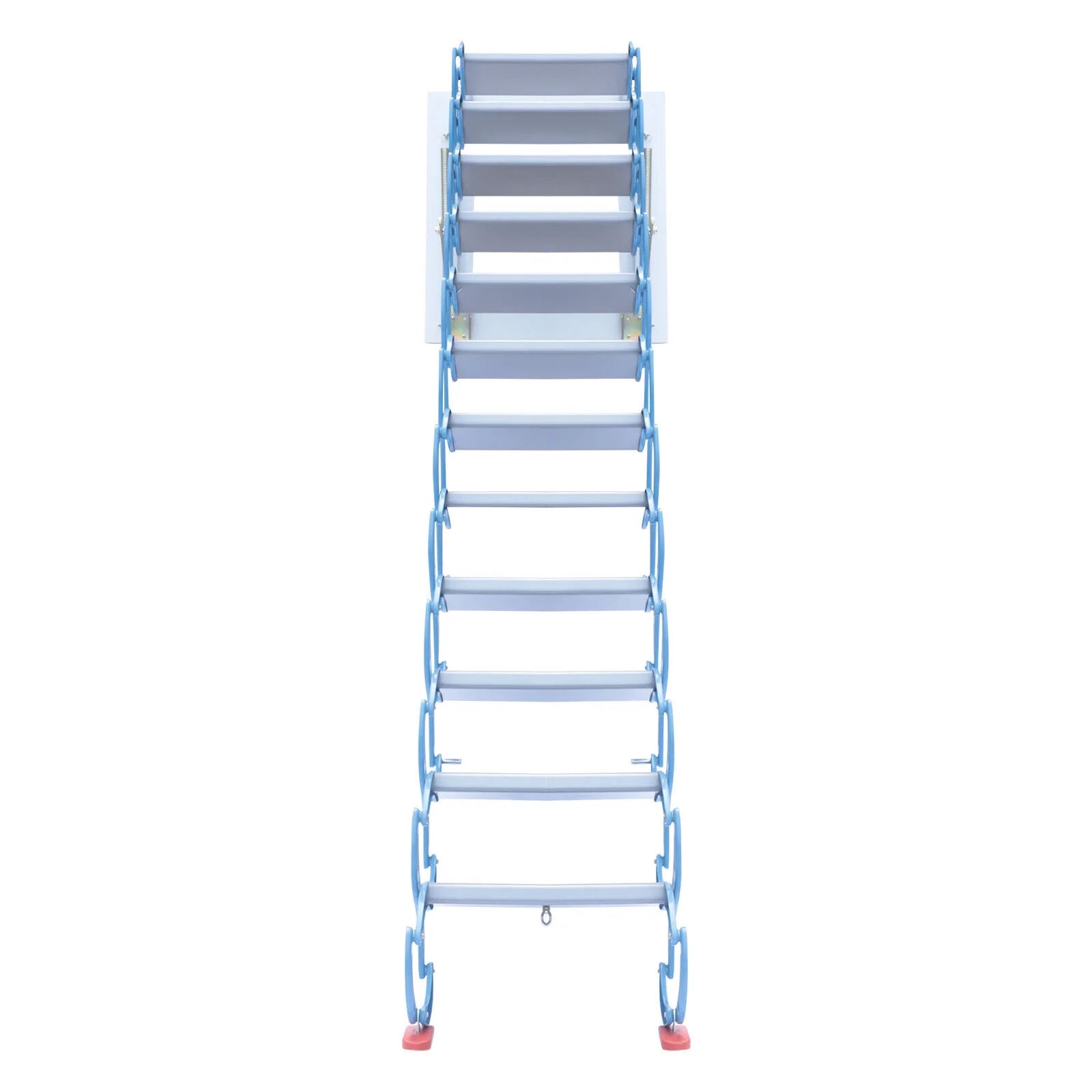 Telescopic Pulldown Attic Ladder with Armrests, 12-Steps Wall-Mounted Retractable Folding Stairs V48436