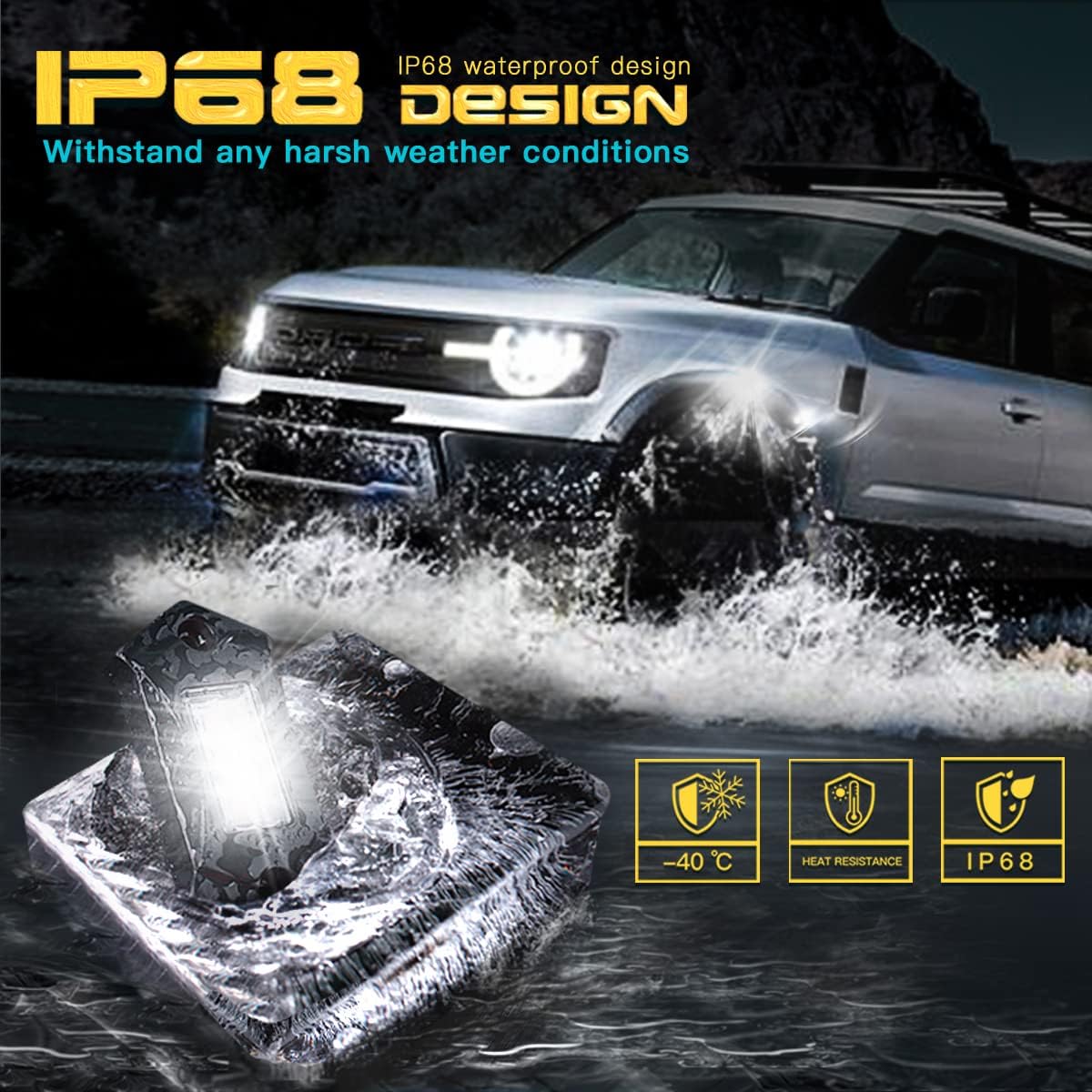 White LED Rock Lights 12 Pods Waterproof J917