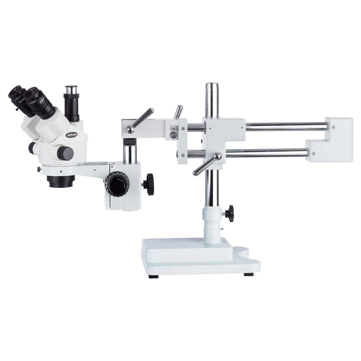 3.5X-45X Simul-Focal Stereo Zoom Microscope on Dual Arm Boom Stand L5226