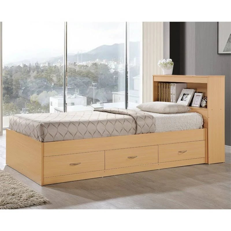 Twin-size Captain Bed with 3-Drawers and Headboard in Beech W8425