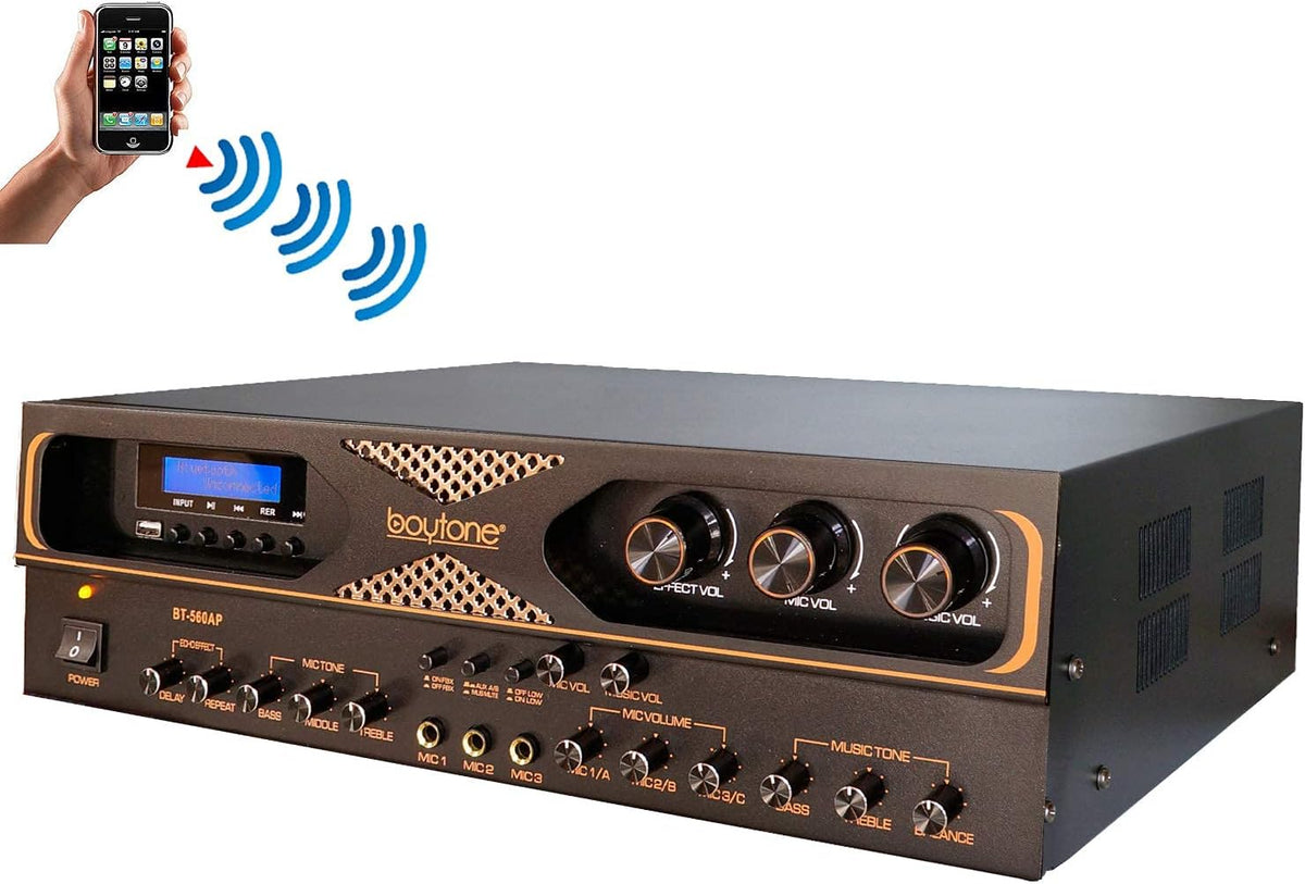 4-Channel Wireless Bluetooth Stereo Power Amplifier with Radio, USB, RCA, Microphone Input L60524