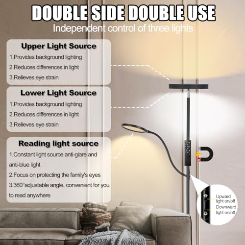 36W 3000LM LED Tall Floor Lamp with Dimmable Reading Light V1135