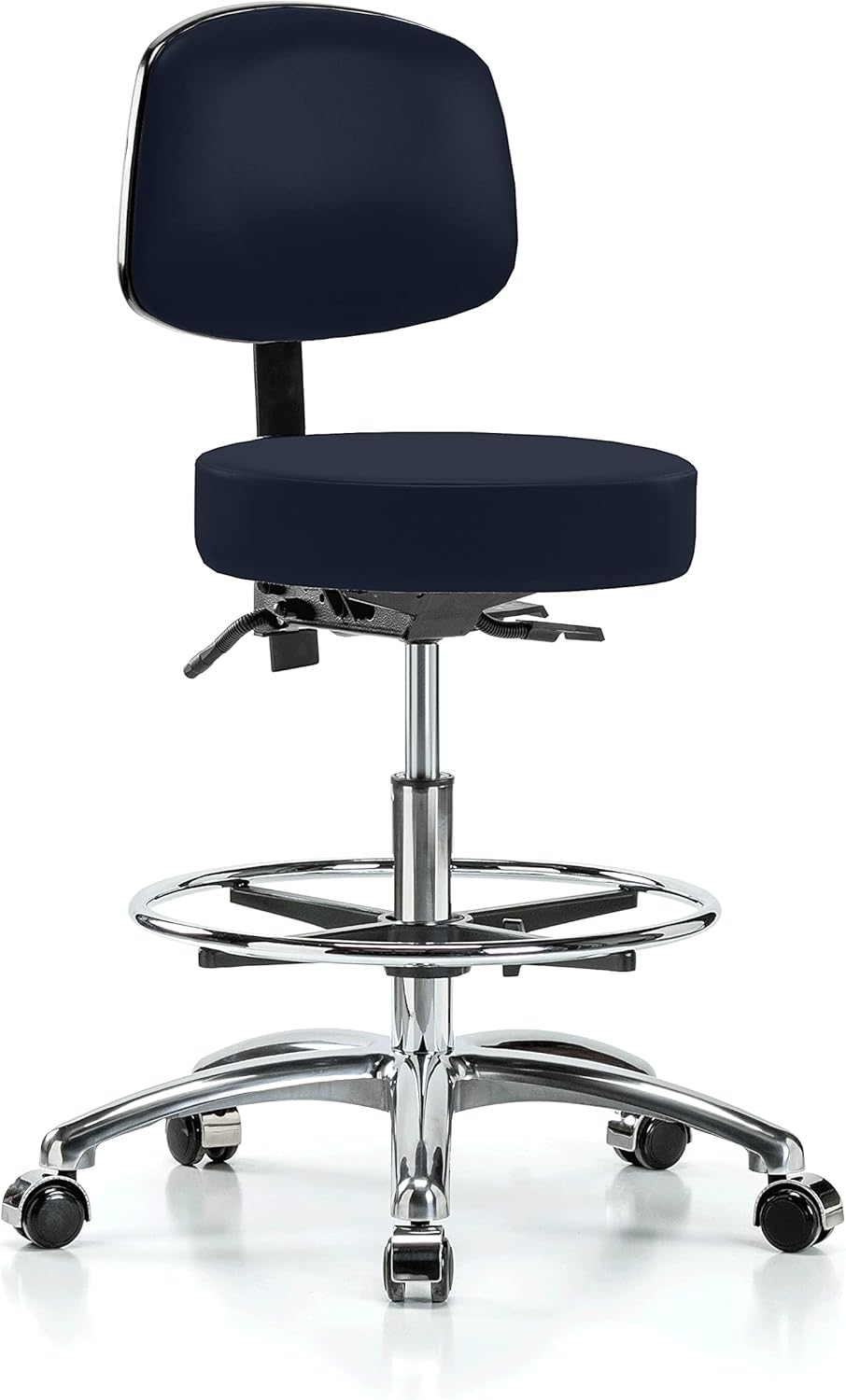 Chrome Rolling Height Adjustable Doctor's Stool with Back and Footring U507