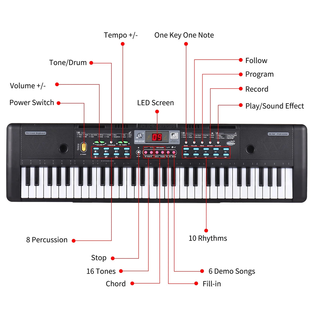 61 Keys Electronic Piano Keyboard with Microphone W368708