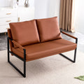 Brown PU Leather Two-Seater Sofa Chair with 2 Pillows D76740