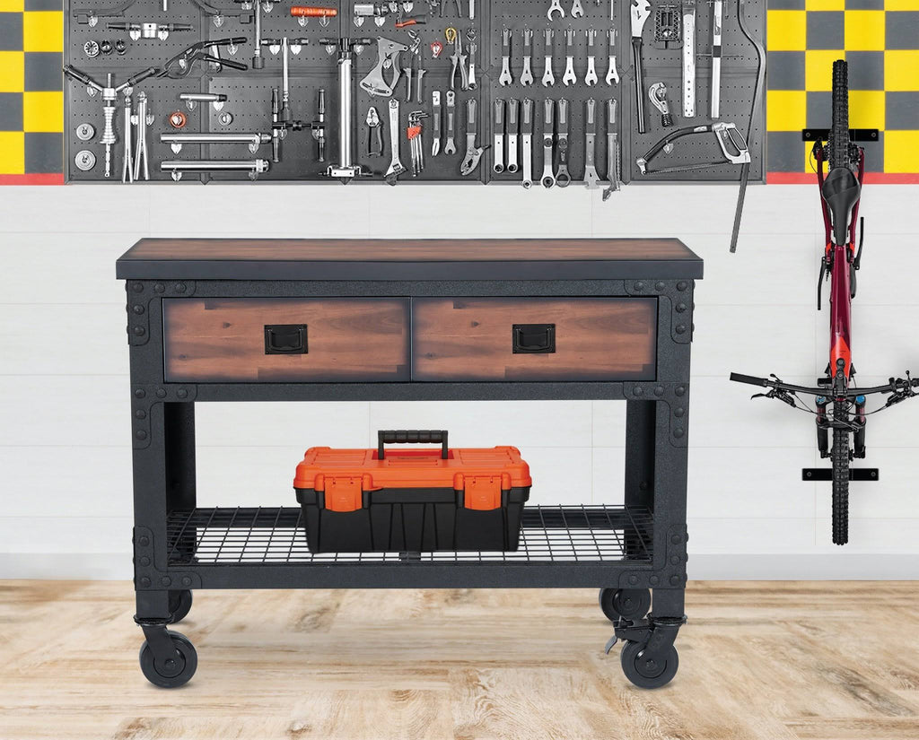 48 in x 24 in 2 Drawer Rolling Industrial Workbench with Wood Top M846966