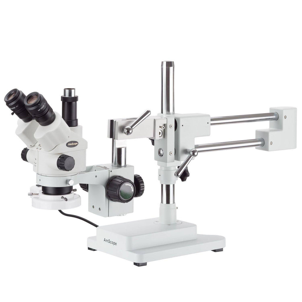 3.5X-45X Simul-Focal Stereo Zoom Microscope on Dual Arm Boom Stand L5226