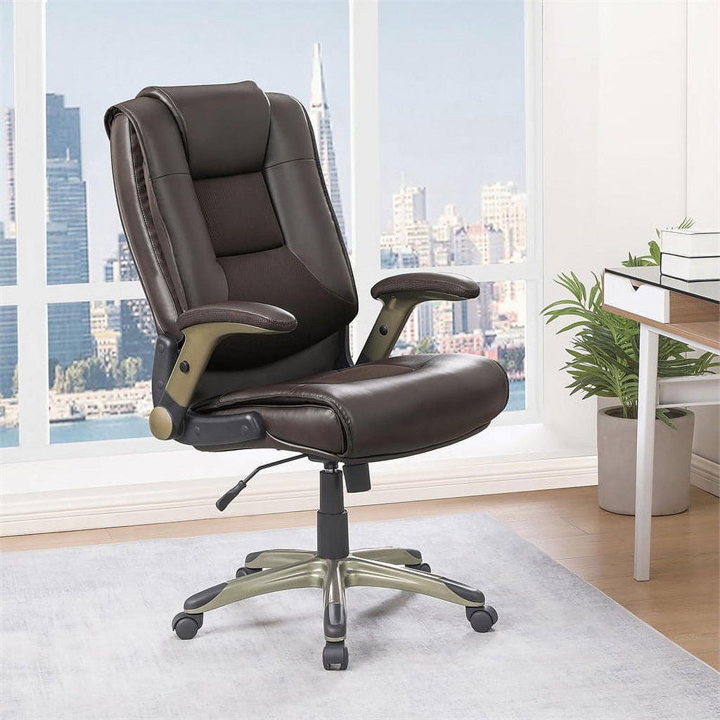 Bonded Leather Chair in Espresso with Cocoa Coated Flip Arms F227