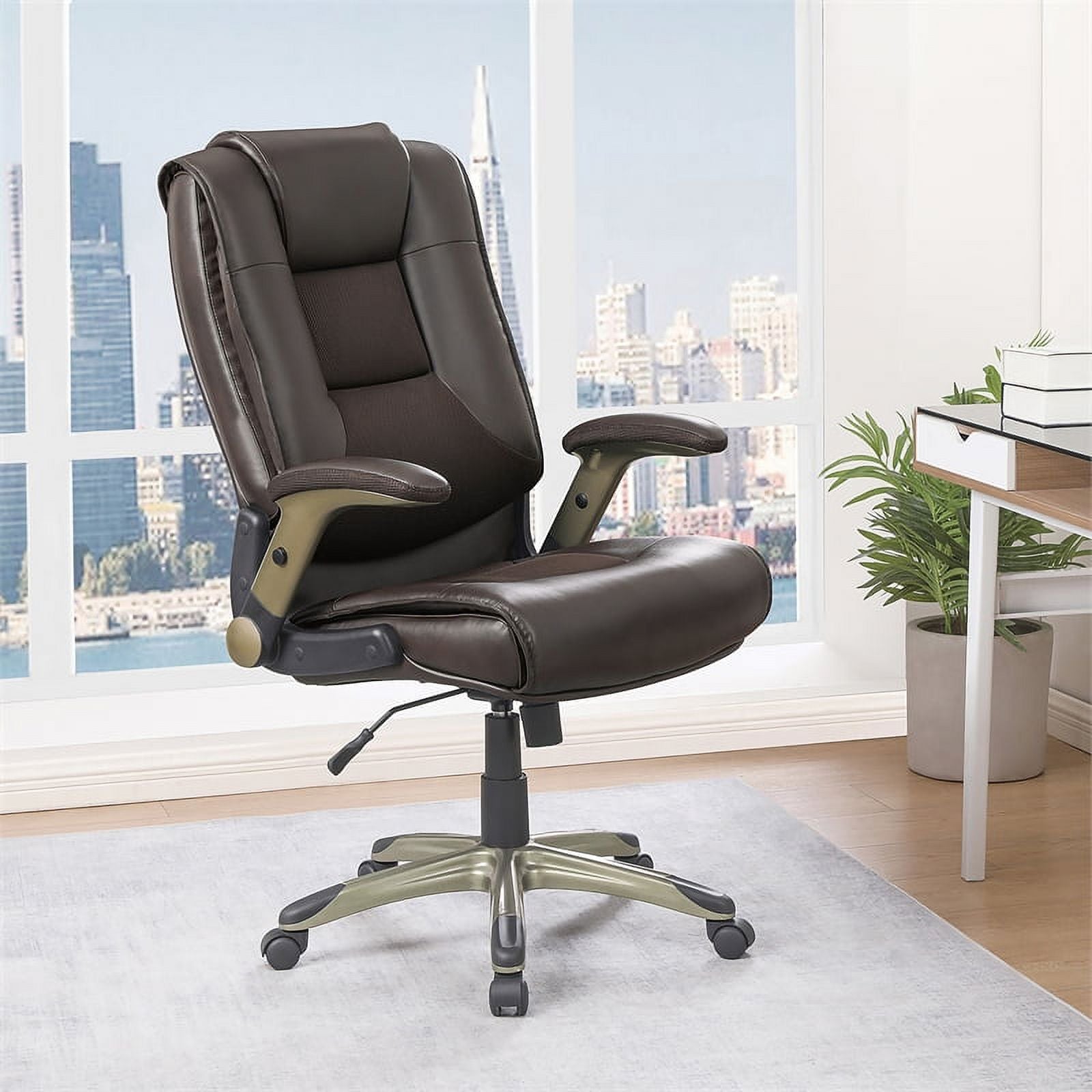 Bonded Leather Chair in Espresso with Cocoa Coated Flip Arms F227