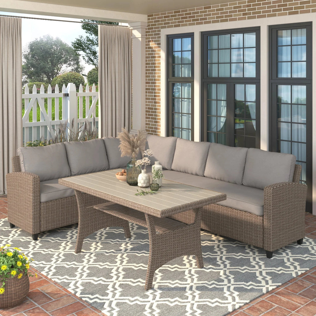PE Rattan Wicker Sectional Sofa Set with Table W54887