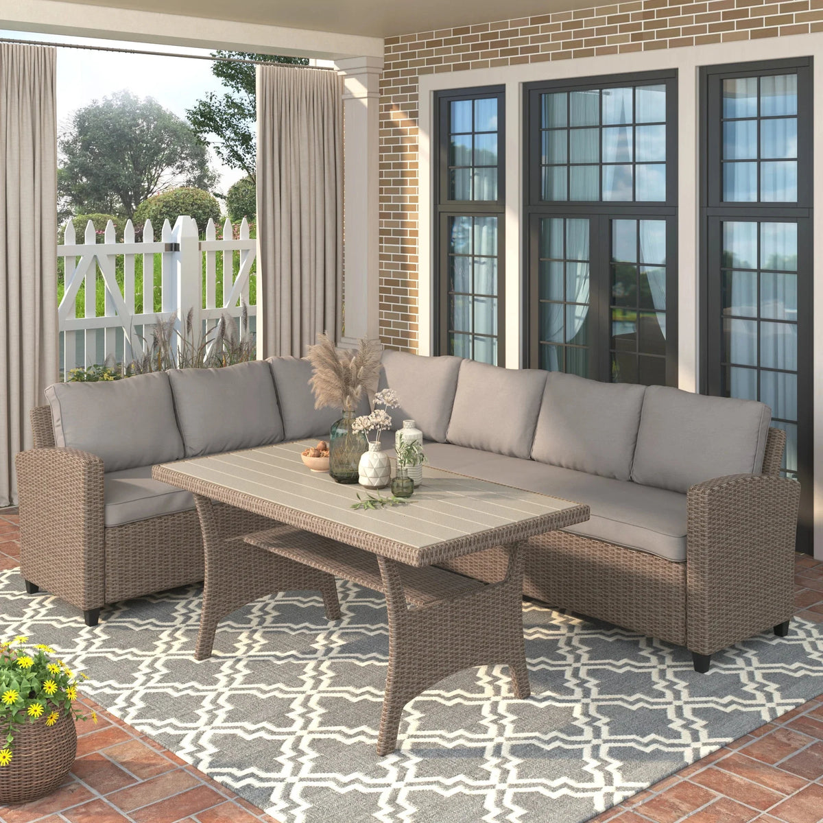 PE Rattan Wicker Sectional Sofa Set with Table W54887
